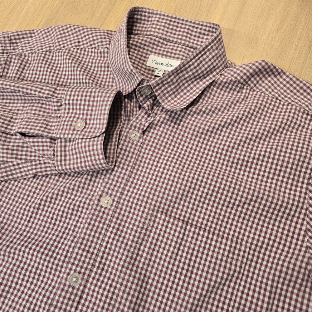 Steven Alan Mens Gingham Button Down Shirt Purple Club Collar Made in USA Medium